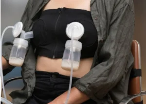 Pumpables recommends leaning forward while using a Breast Pump